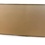 Veneered burl walnut chest of drawers with light warm brown glass top