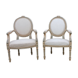 Louis XVI cabriolet armchair Solid oak, 18th century, reupholstered
