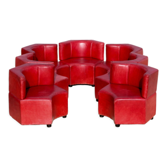 Modular sofa "space age" composed of 7 heaters. Leather, circa 1970