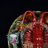 Lobster plate in Caldas da Rainha earthenware slip Palissy majolica