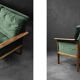 Vintage Mid-Century Modern Rosewood & Green Velour 3-Seater Sofa and Chair