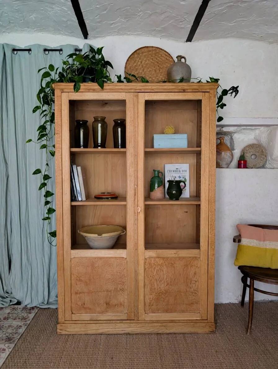 Vintage 1950s light oak school display cabinet – Vintage bookshelf