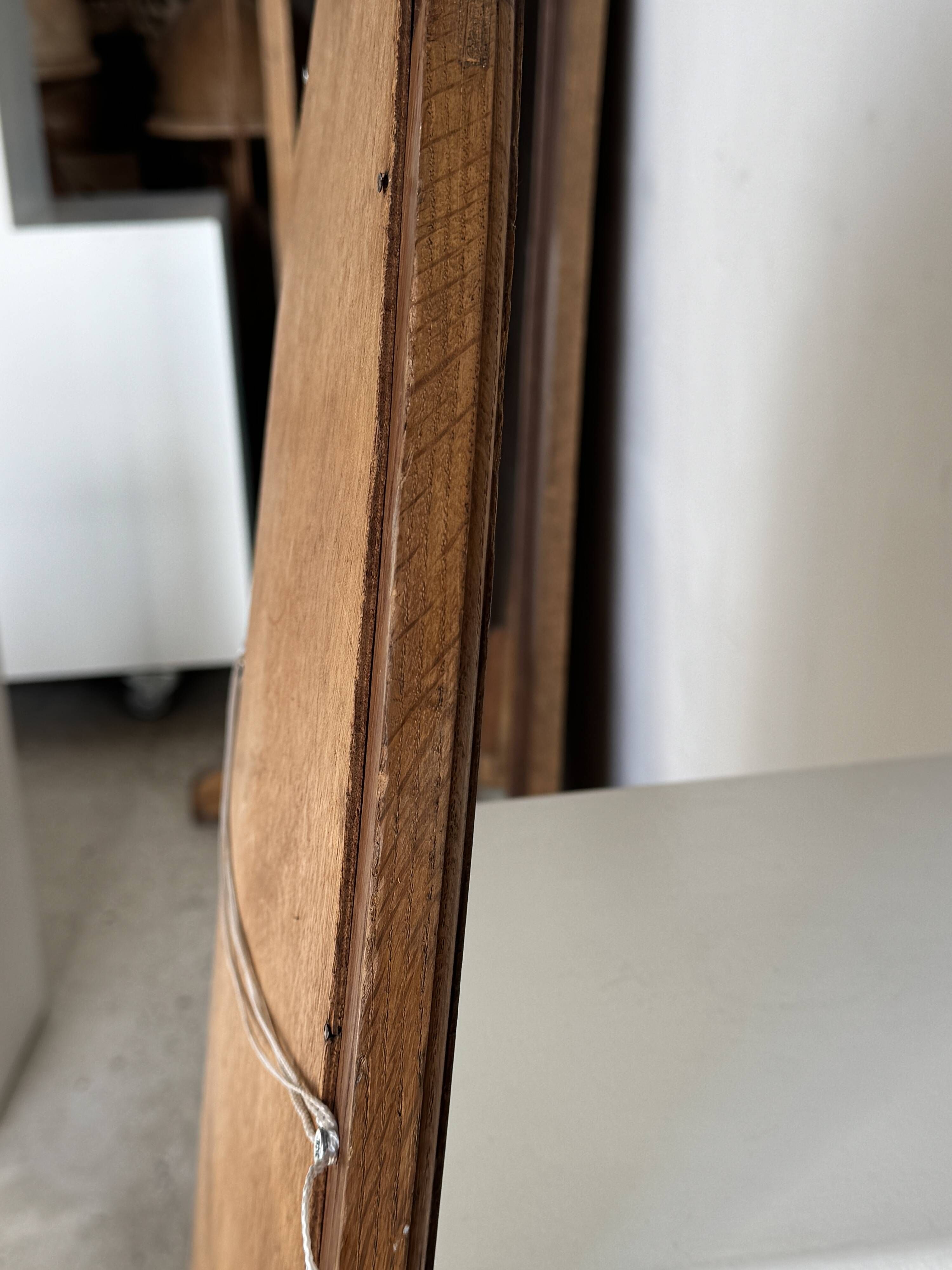 Vintage oval mirror in oak with bevelled glass H120 W43 D2
