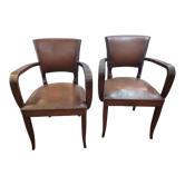 Pair of antique leather bridge armchairs