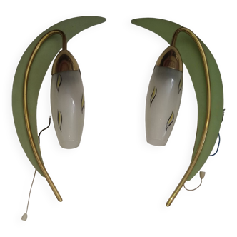 Paire d'appliques à tirette 1950 feuille fleur