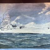 oil on canvas - Marine, Battleship on rough sea, signed Poncelet