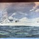 oil on canvas - Marine, Battleship on rough sea, signed Poncelet