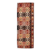 4x13 Kilim Dark Brown & Red Vintage Runner Rug, 139x396Cm