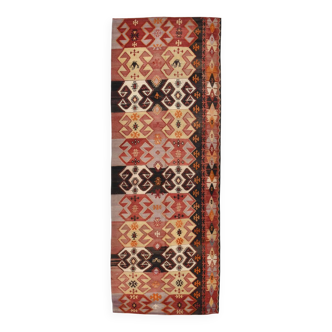 4x13 Kilim Dark Brown & Red Vintage Runner Rug, 139x396Cm