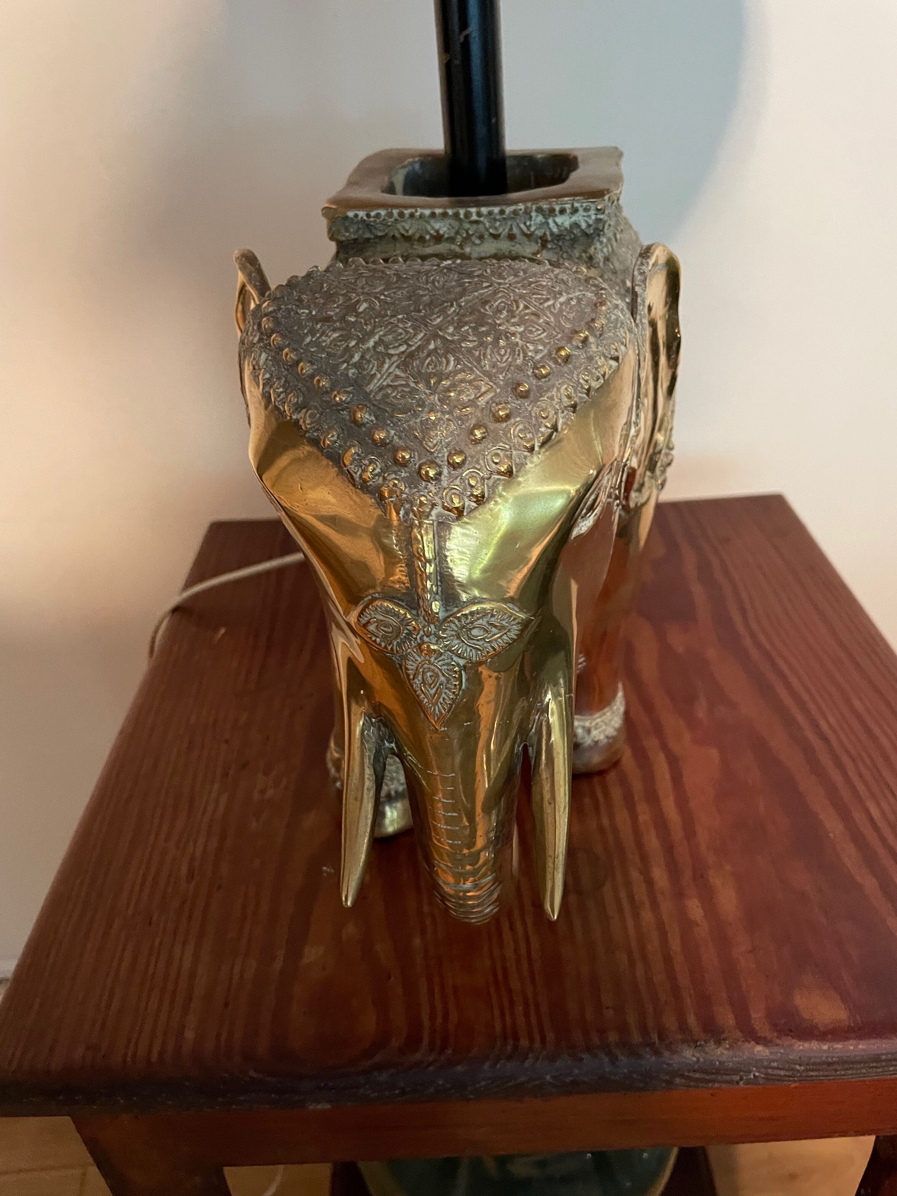 Golden brass elephant lamp