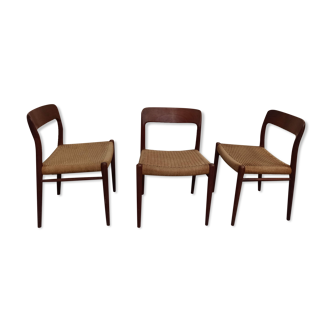 Trio de chaises teck corde - modèle 75 par Niels Otto Moller 1960 scandinave