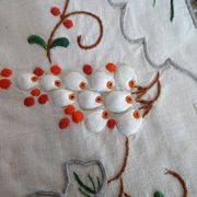 Tablecloth and 12 linen towels embroidery fine colorful flowers 255 x 170 - Old