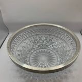 Chiseled glass (crystal?) salad bowl with silver metal edge