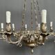 Grand lustre ancien rare en bronze massif argenté de style Empire 12 points lumineux.