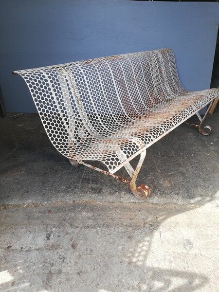 Old metal bench perforated vintage period 1950/60