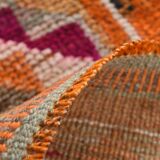 Tapis Kilim Vintage Orange et Rose, Motifs Géométriques, 77x326 Cm