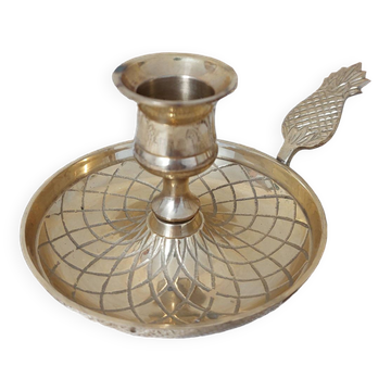Brass candle holder with pineapple handle, France 50s/60s