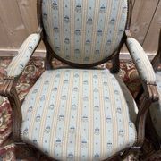 Pair of cabriole armchairs with medallion backs from the Louis XVI period, stamped OT.