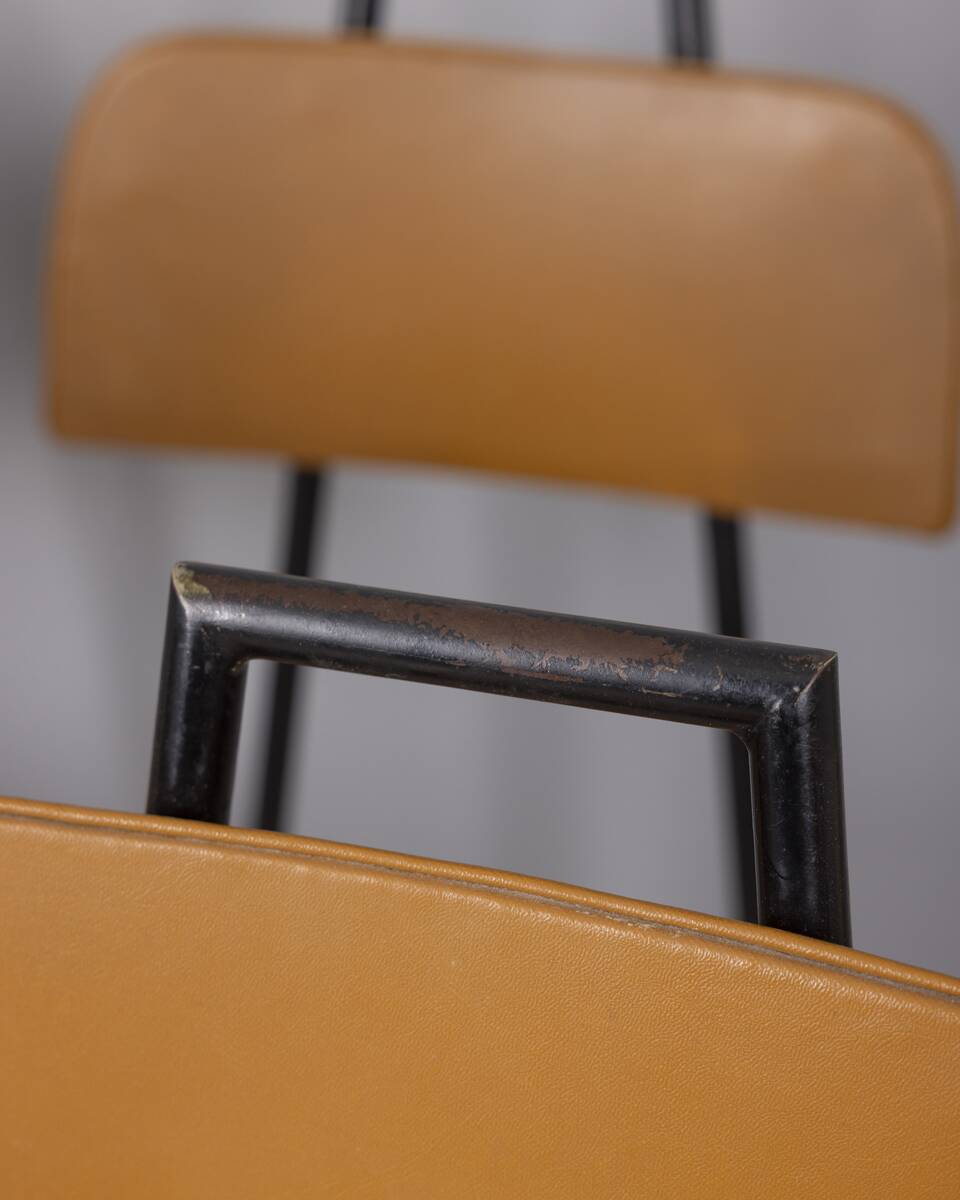 SET OF 6 VINTAGE 1960S METAL AND LEATHER CHAIRS, ITALIAN DESIGN