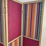 Paravent ancien 4 feuilles bois et tissu