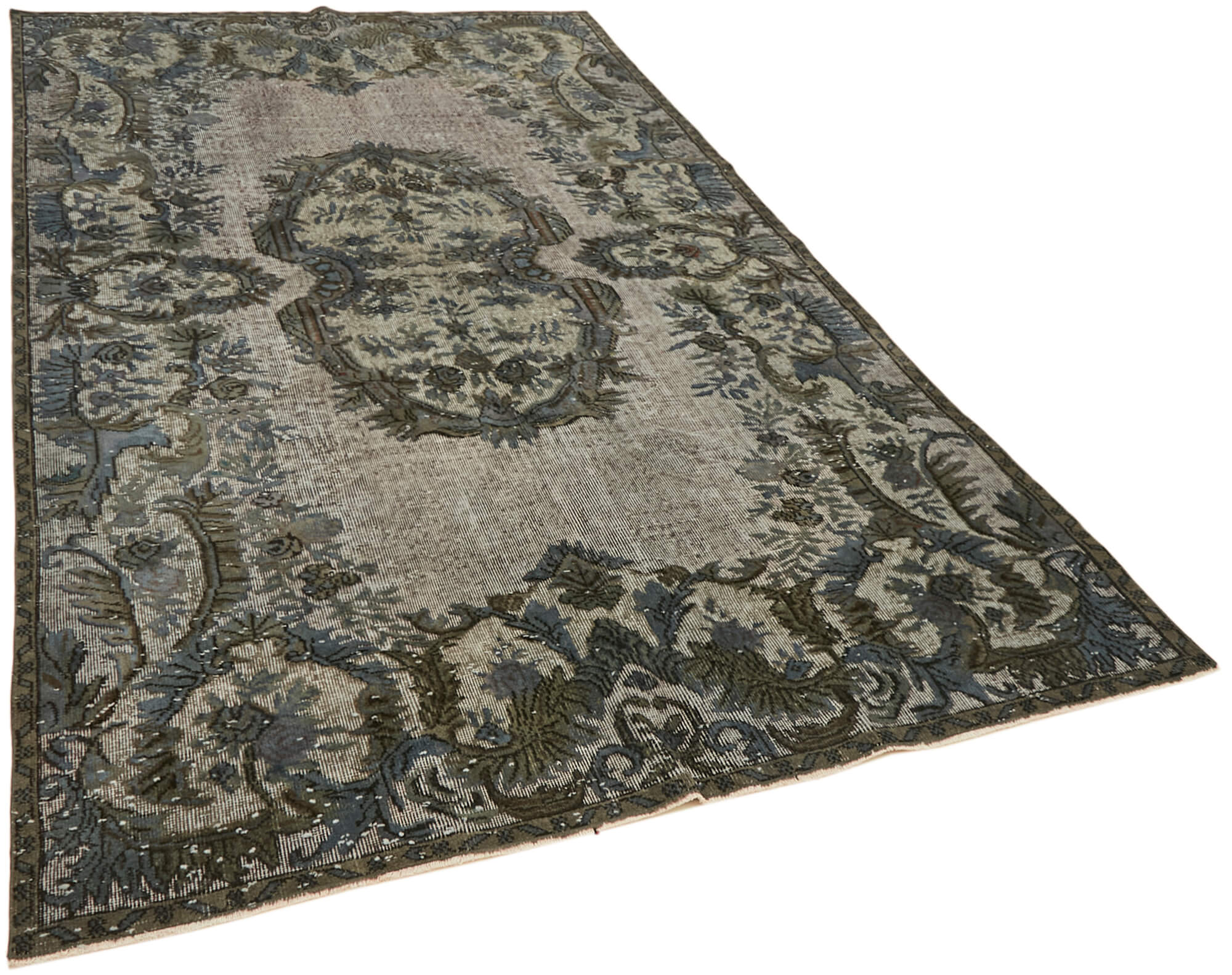 Handwoven overdyed turkish 1970s 190 cm x 302 cm grey carpet