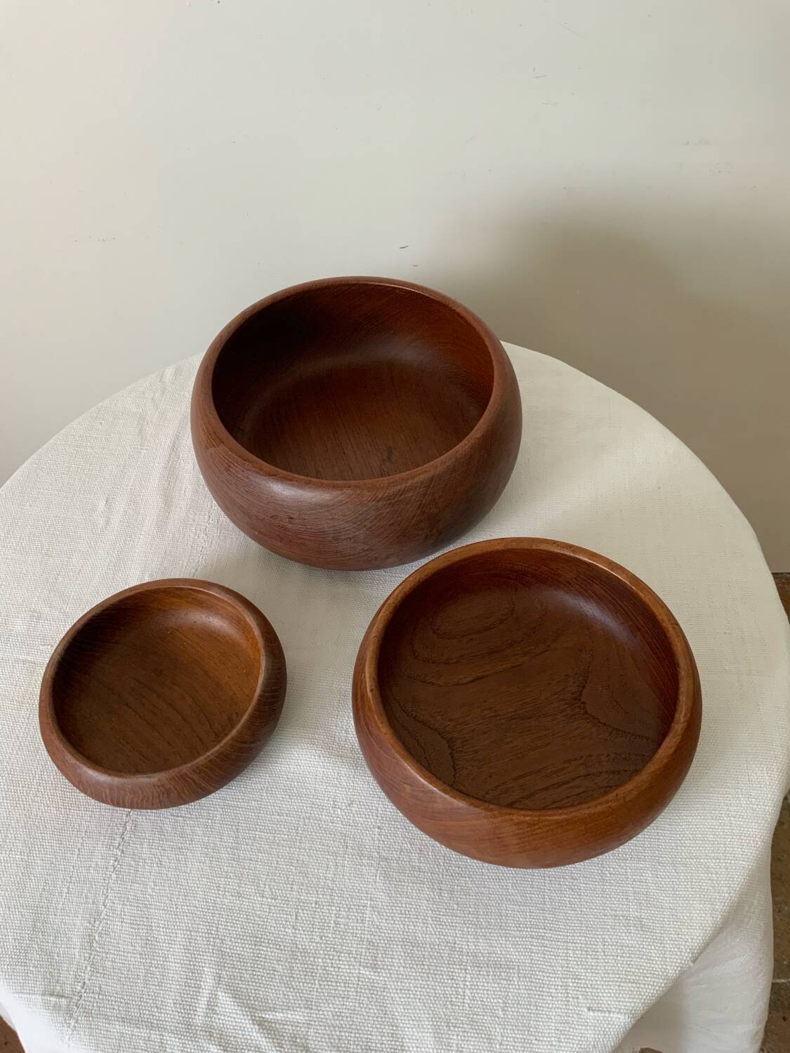 Set of three wooden salad bowls
