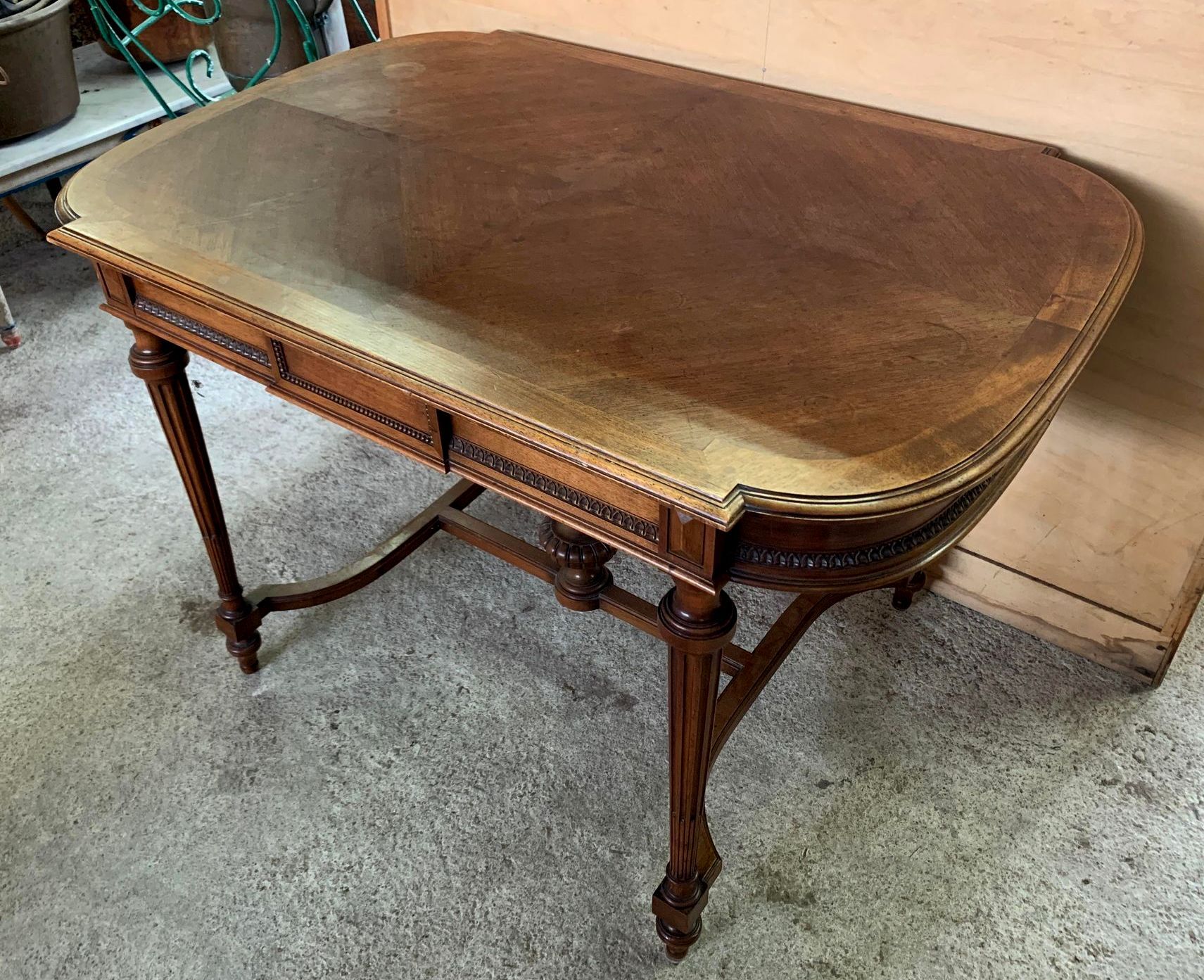 Ceremonial table or Louis XVI desk in walnut around 1850