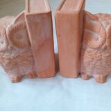 Pair of bookends - Owl and book - raw terracotta - modern