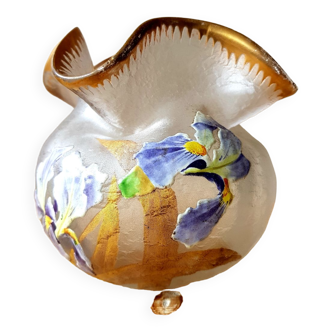 Ball vase with polylobe neck in acid-cleared frosted glass Montjoye