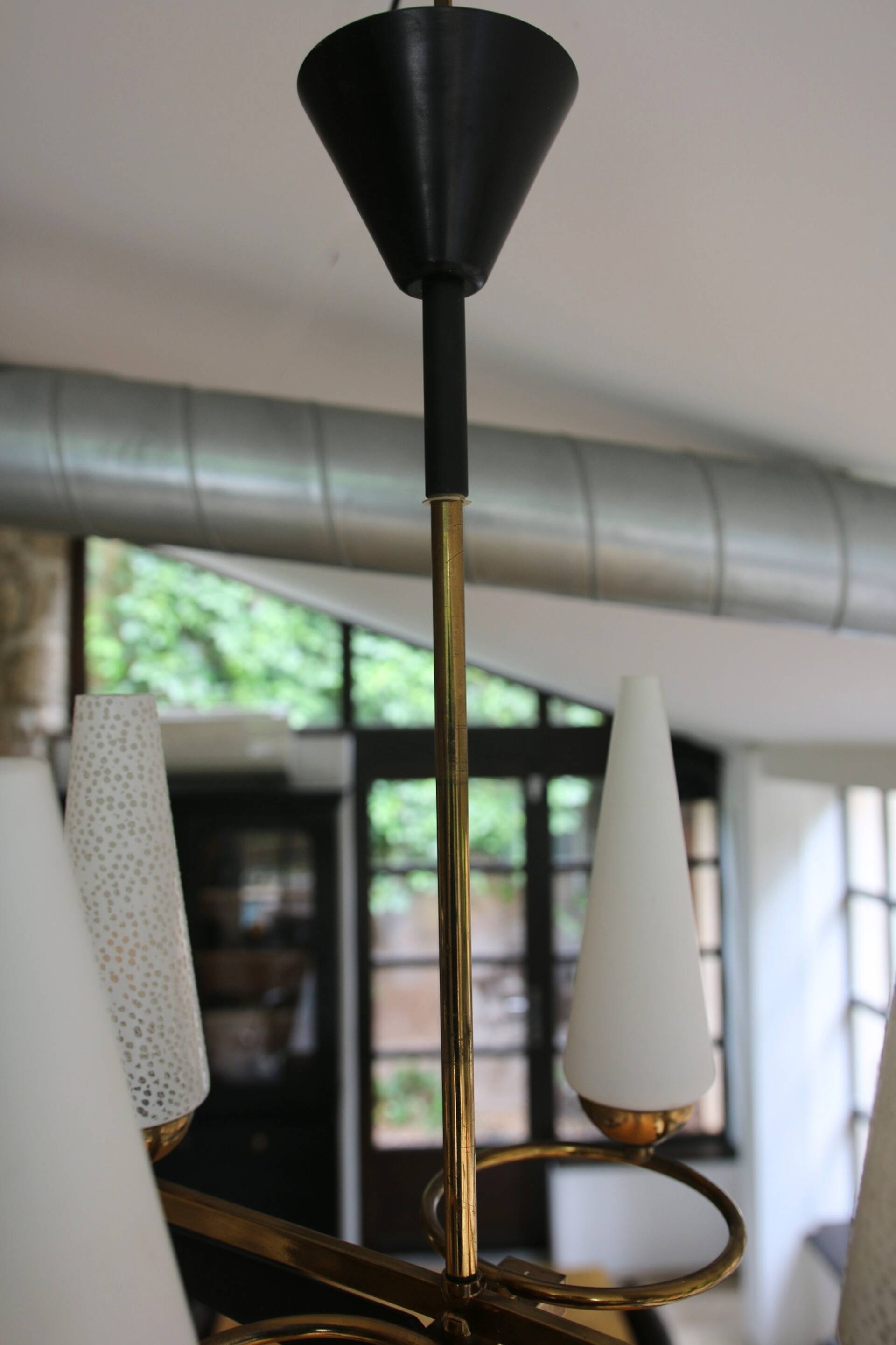 Mid-Century 6-Light Chandelier - Opaline and Brass