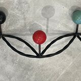 Coat rack hook 5 twisted multicolored balls circa 1960