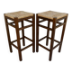 paire de tabourets de bar, en bois avec assise paillée