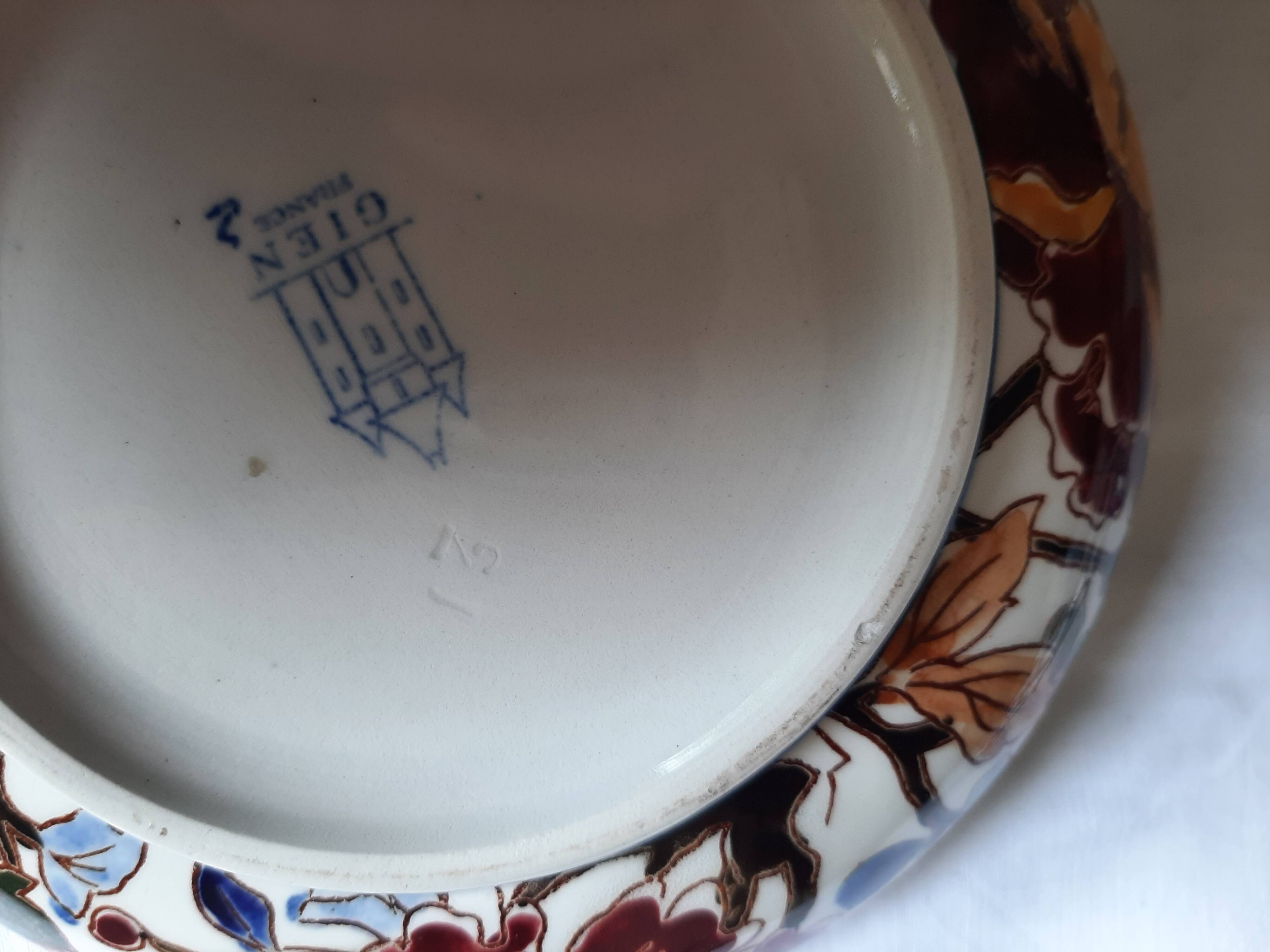 Gien faience candy box with peonies