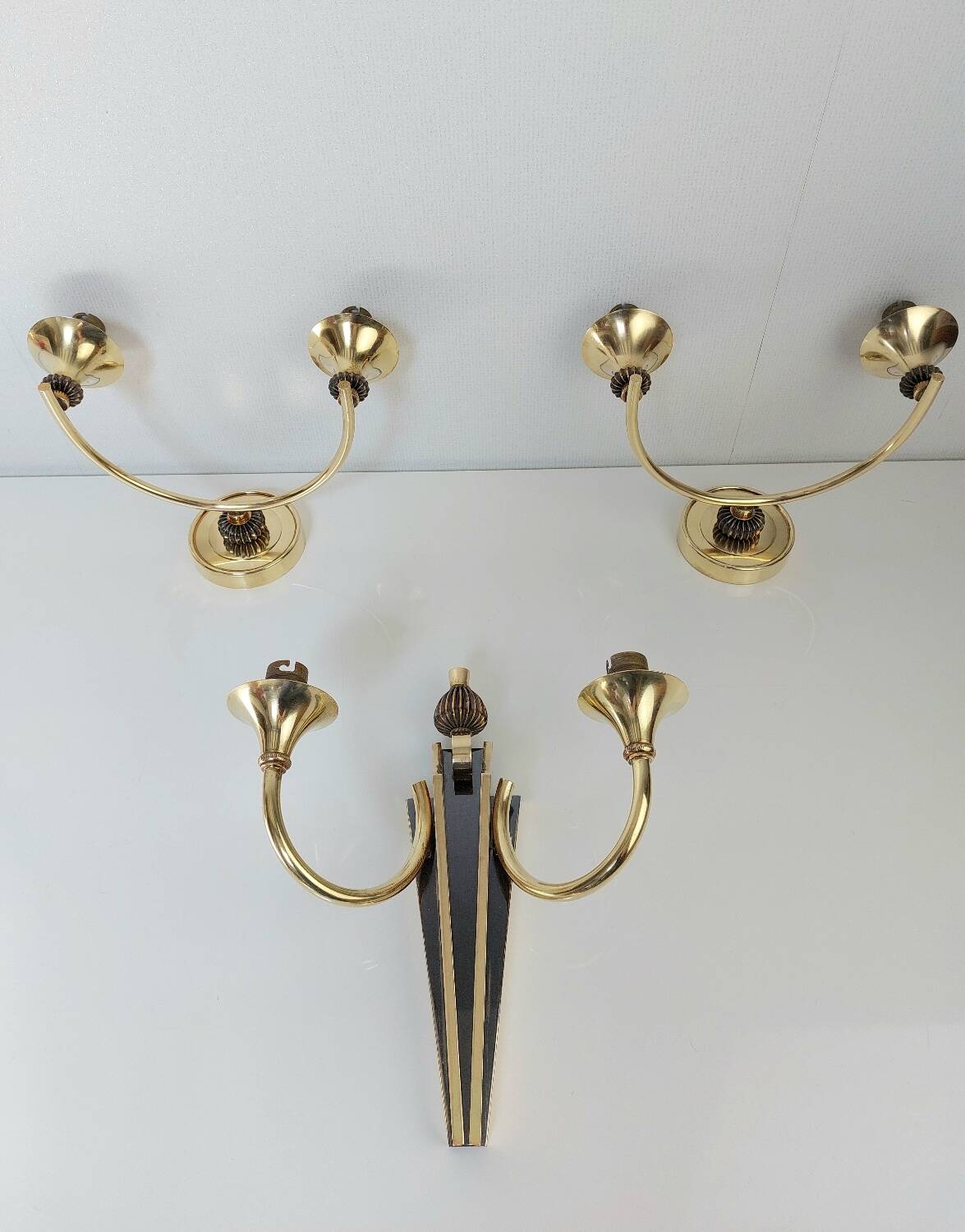 Suite of 3 Art Deco wall lights attributed to Gilbert Poillerat