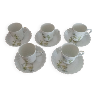 Service café porcelaine Limoges Haviland - Modèle torse Margaux - 5 pers