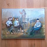 Tableau ancien - Huile sur Toile - Musiciens  d'Orchestre