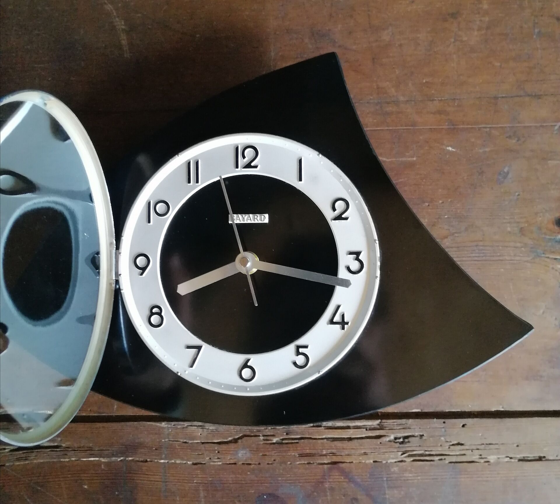 Vintage clock asymmetrical silent wall pendulum "Black Bayard"