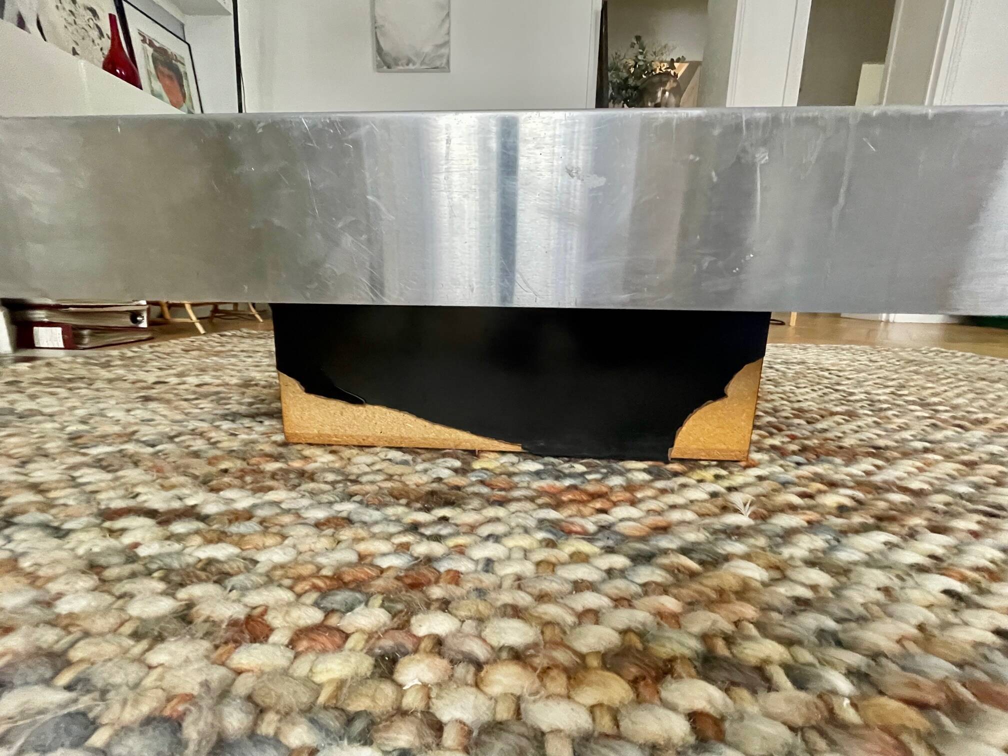Coffee table – Black glass and brushed metal – 1970s