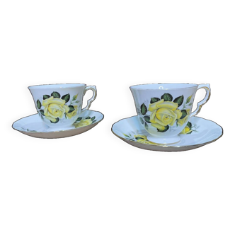 Lots de 2 tasses anglaises de thé bone china gainsborough / rose jaune