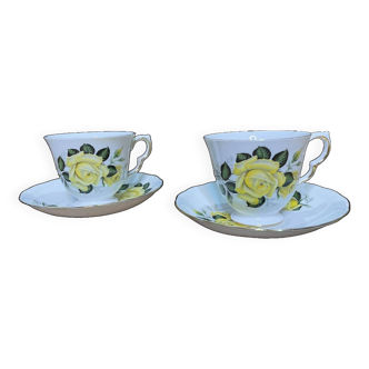 Set of 2 English cups of bone china gainsborough tea / yellow rose