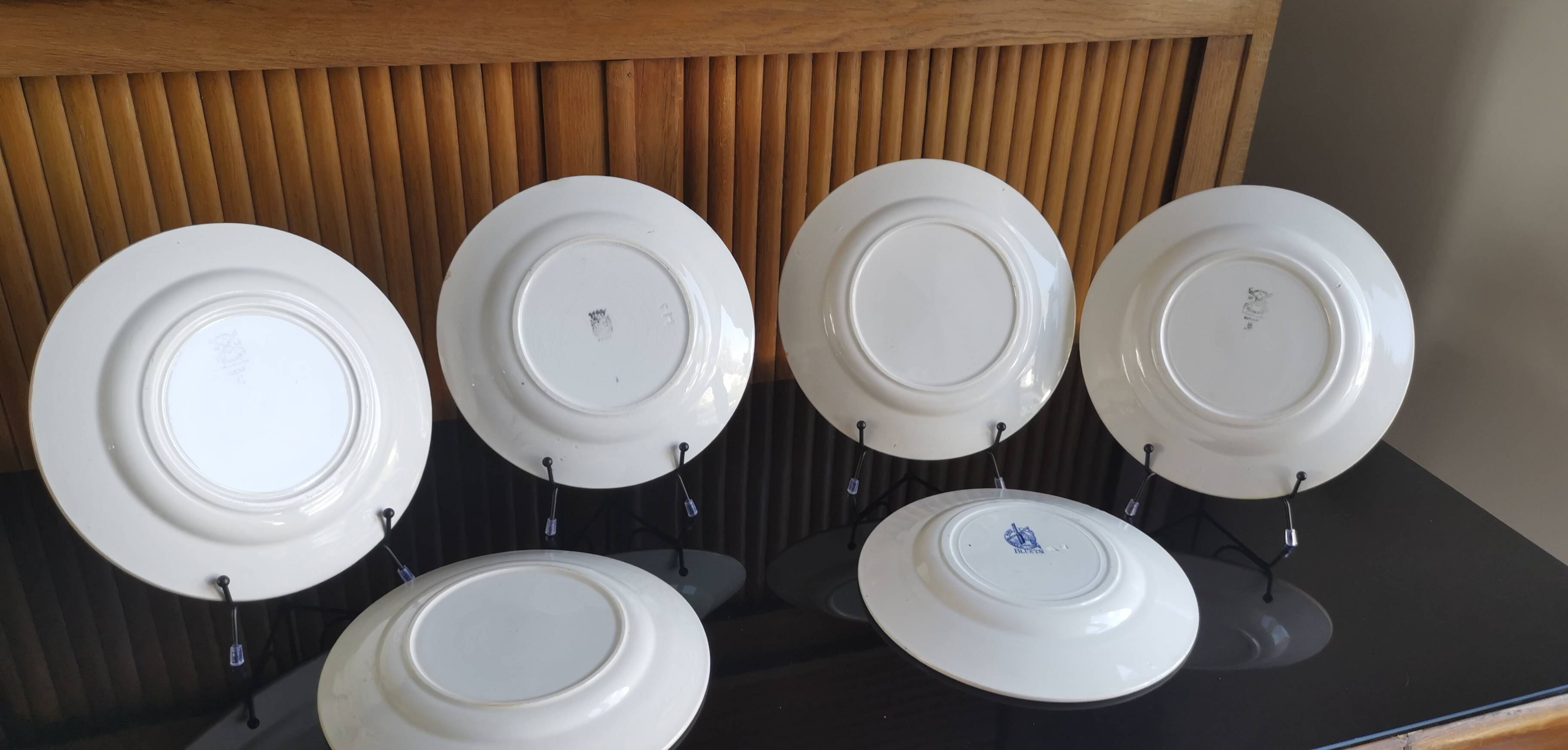 6 assiettes anciennes dépareillées bleues et blanches, St Amand, Moulin des Loups