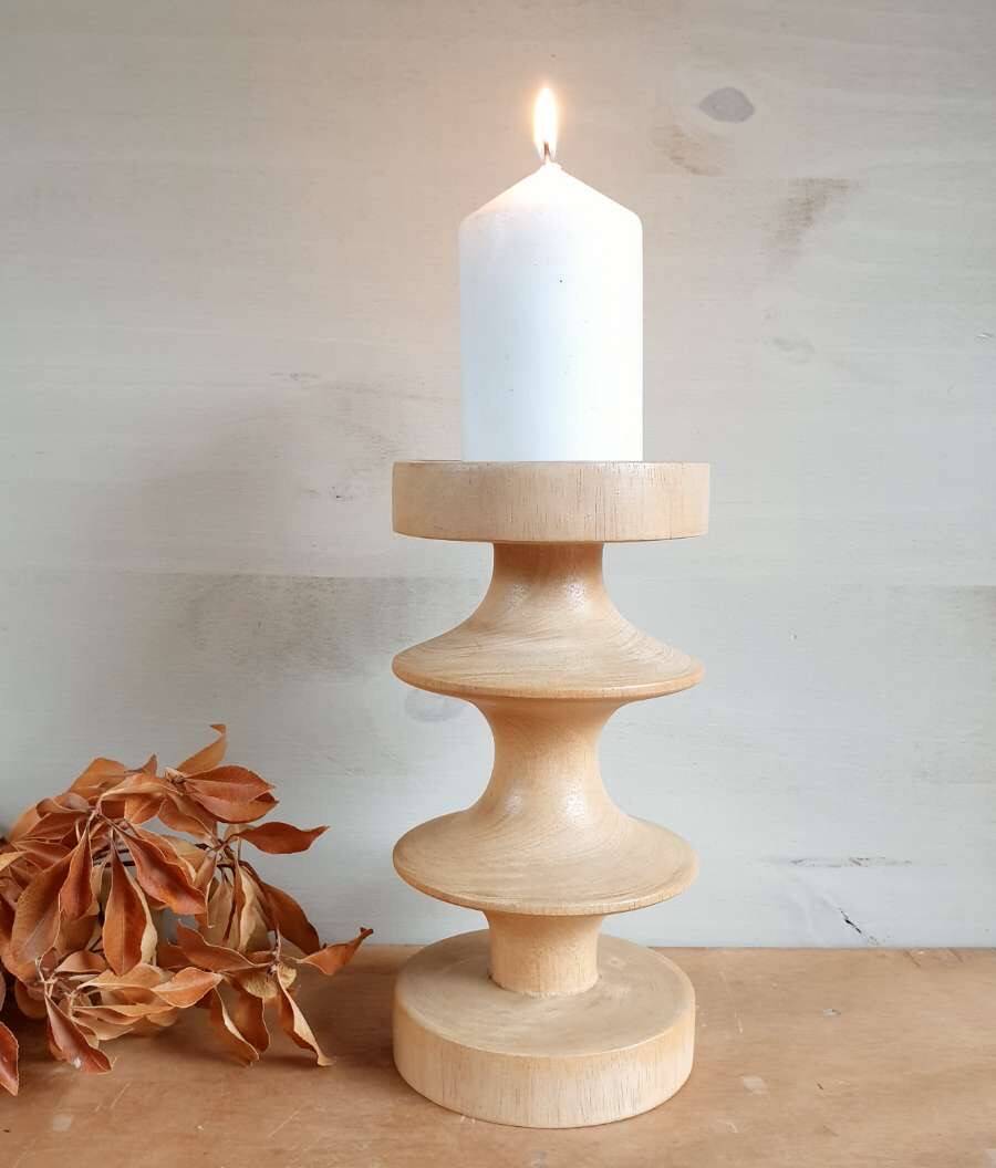 Turned wooden candle holder