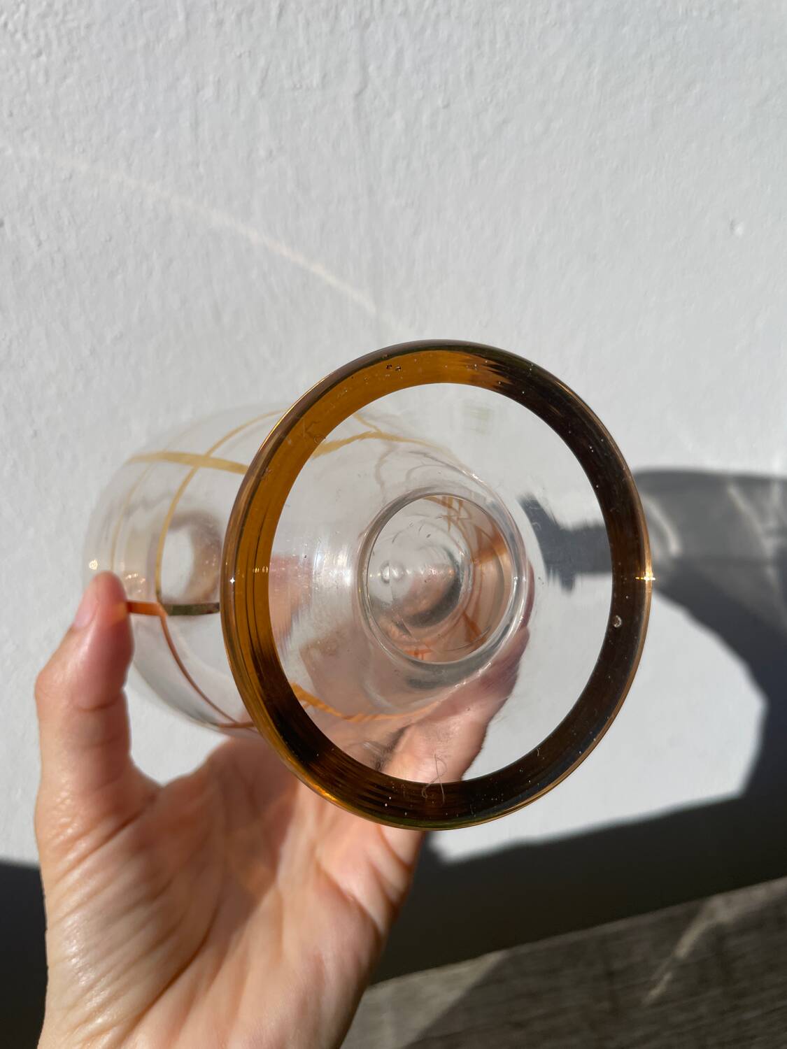 Art Deco glass and gold carafe or vase from the 1950s.