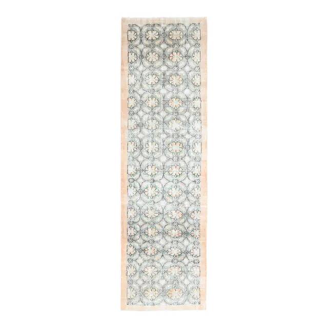 1970s Vintage Turkish Oushak Handmade Wool Cotton Gray Area Rug 95x329