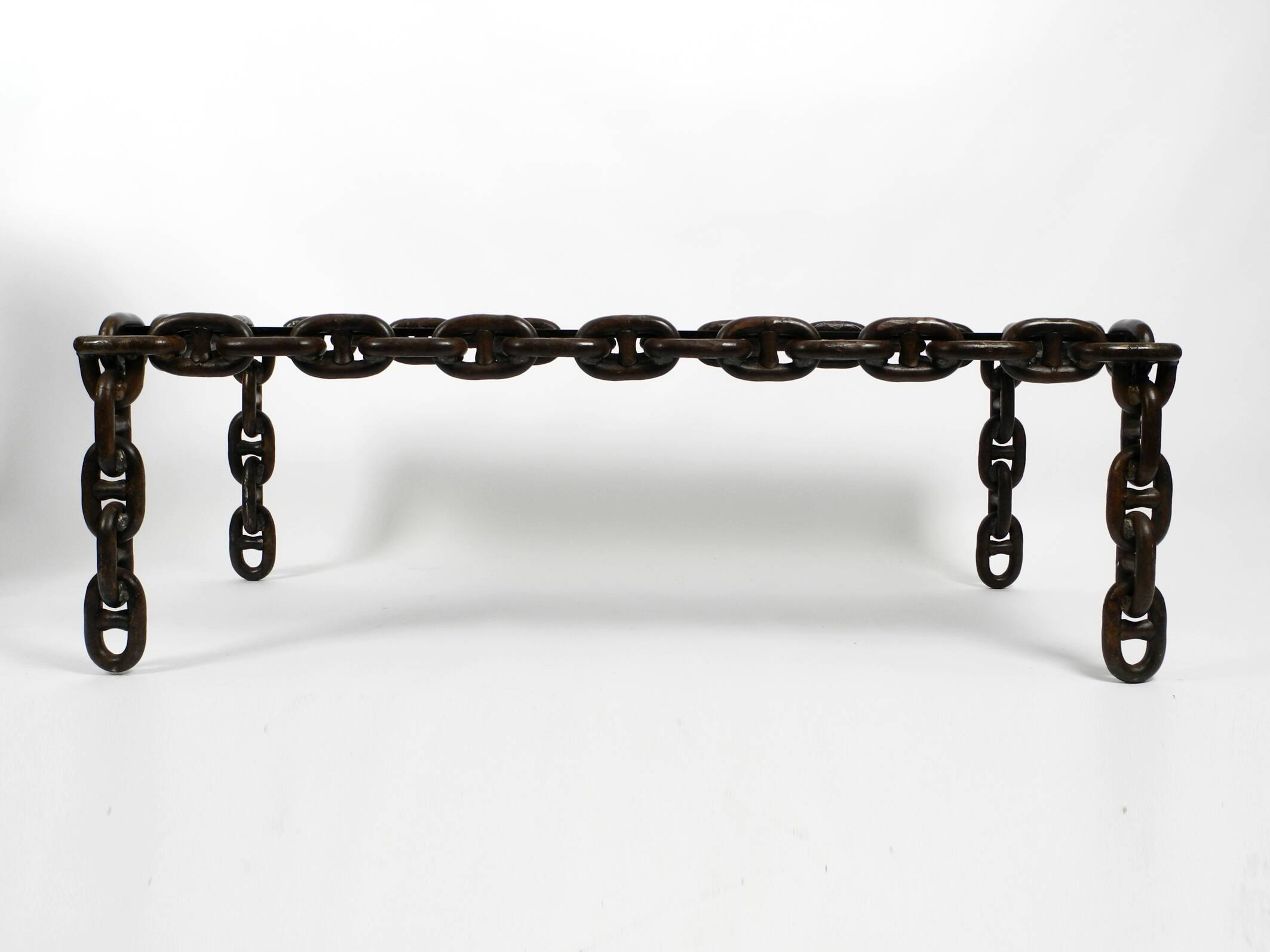1970s XL Coffee Table Made of Nautical Iron Chain and a Thick Smoked Glass