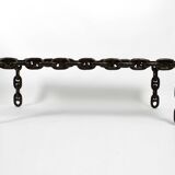 1970s XL Coffee Table Made of Nautical Iron Chain and a Thick Smoked Glass