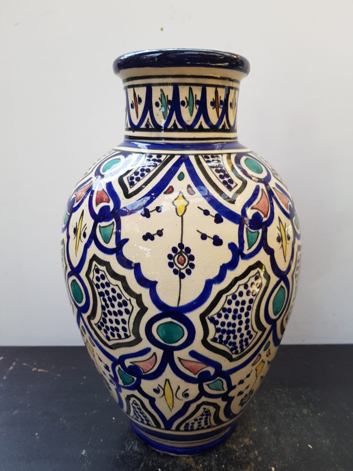 Old terracotta vase enameled painting vintage oriental style