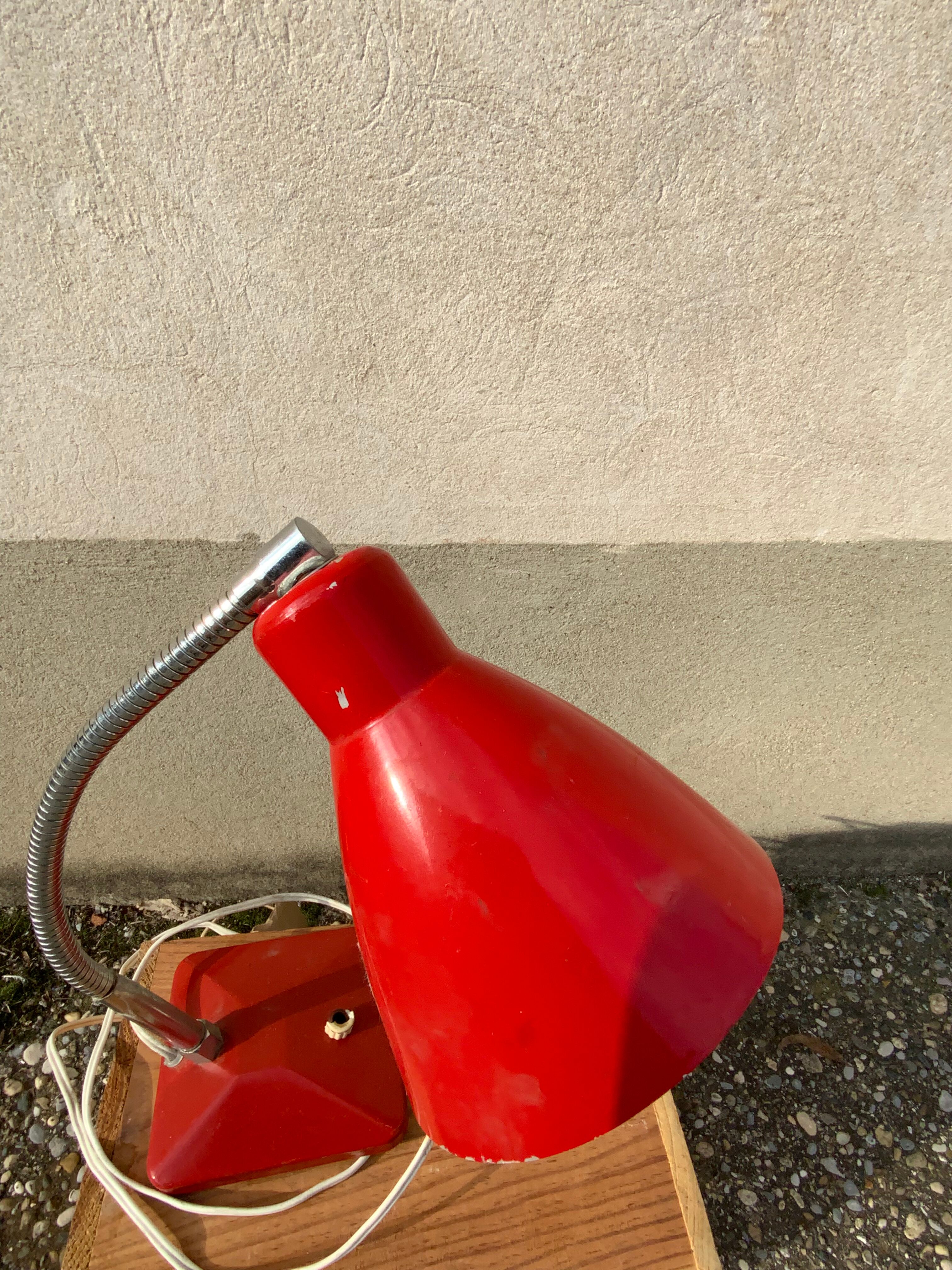 Vintage table lamp Aluminor France red metal desk
