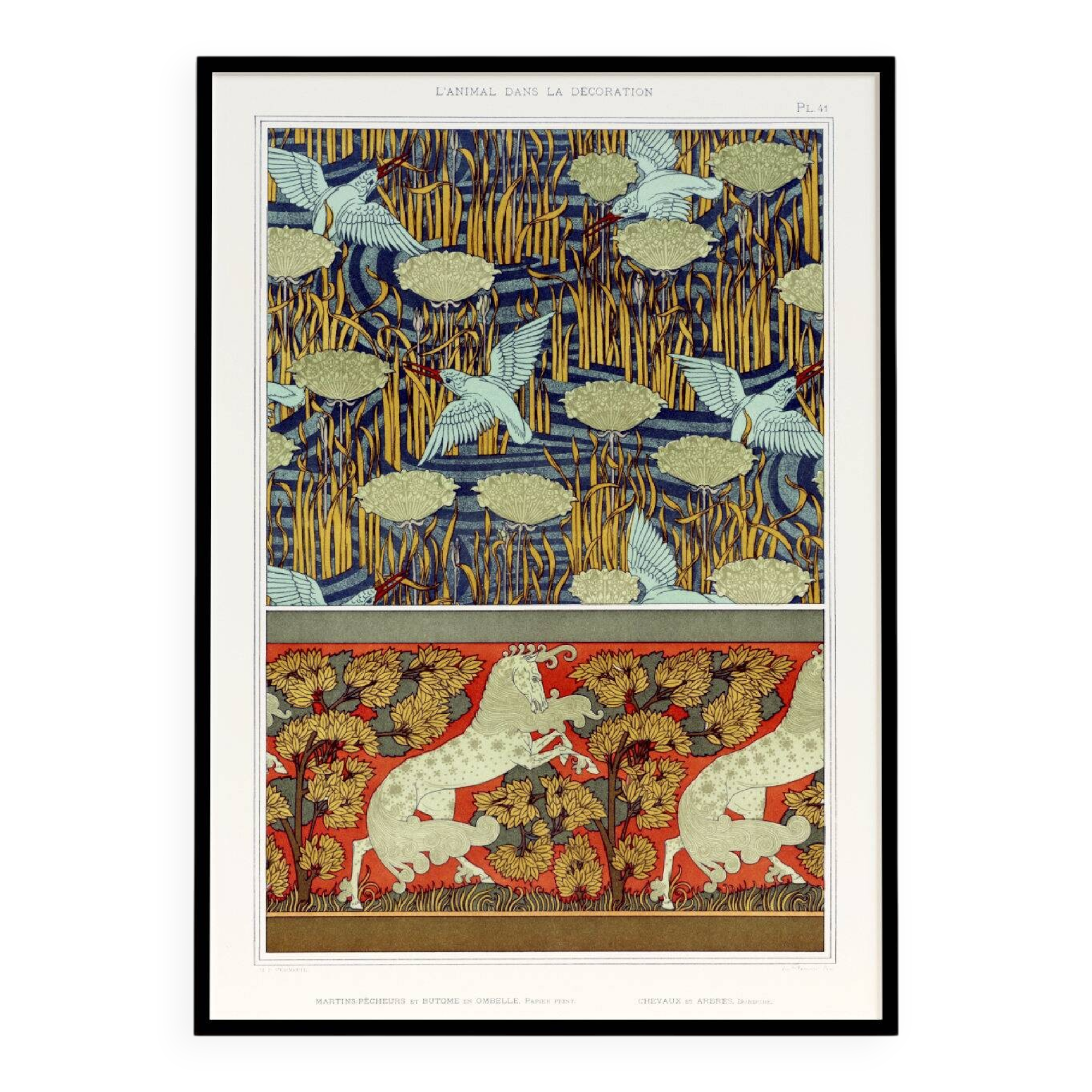 Poster "Kingfishers and Horses", after an Art Nouveau lithograph.