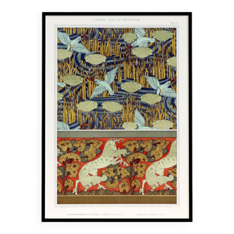 Affiche “Martins-pêcheurs et chevaux”, d’après une lithographie art nouveau